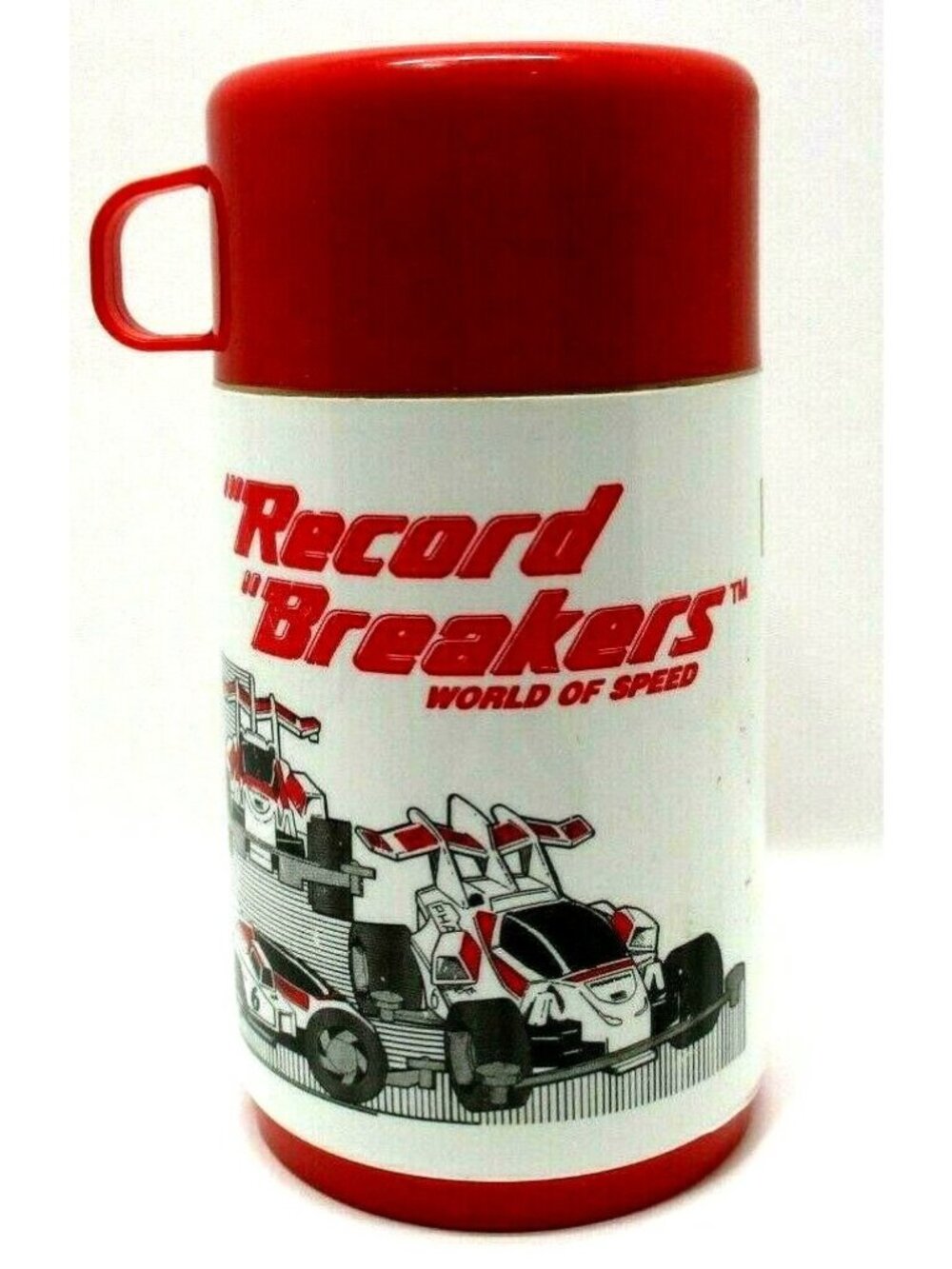 RECORD BREAKERS WORLD OF SPEED Aladdin Plastic Thermos 1989 (G7)